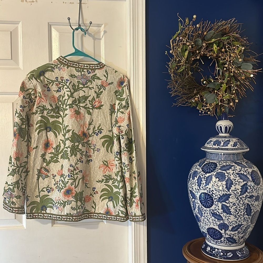 Women’s Vintage Tudor Court Floral 100% Cotton Jacket Size Large - Picture 8 of 9